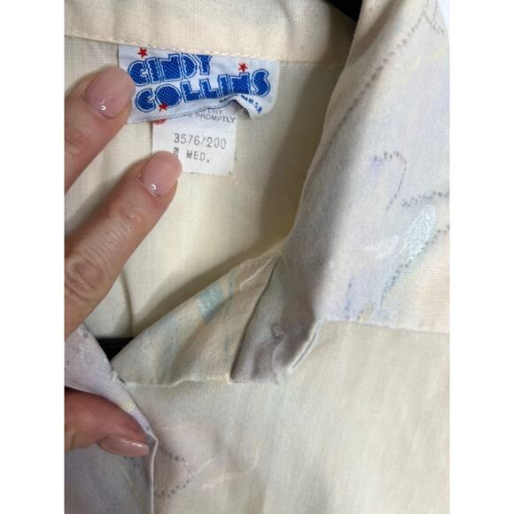 VINTAGE WOMEN'S Pastel 3/4 SLEEVE BUTTON-UP TOP - CINDY COLLINS - S - Picture 3 of 6